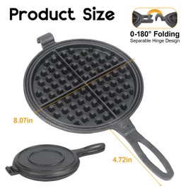 Cast Iron Waffle Maker for Stovetop or Camping Grill Two Piece Hinged Non Electric Waffle Iron Makes 8" Round Waffles