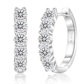 KRKC&CO Moissanite Hoop Earrings Silver 925 for Women, S925 Sterling Silver, D Colour VVS1 Clarity 0.6-2.0 Carat, Hypoallergenic, White Gold Plated, Huggie Earrings, High Gloss Polished, Gift for Her