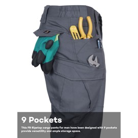 VANLENS FR Pants for Men Ripstop Flame/Water Resistant Lightweight Cargo Pants Boot Cut CAT2 NFPA2112 Welding Pants Dark Gray