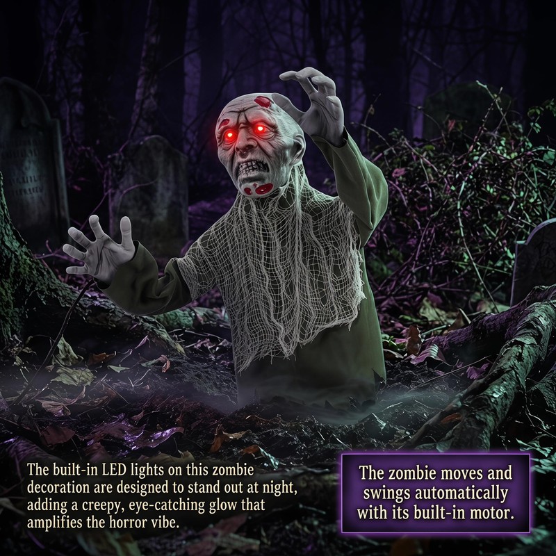 Halloween Decorations Outdoor Ground Zombie Decor, Animated Yard Prop