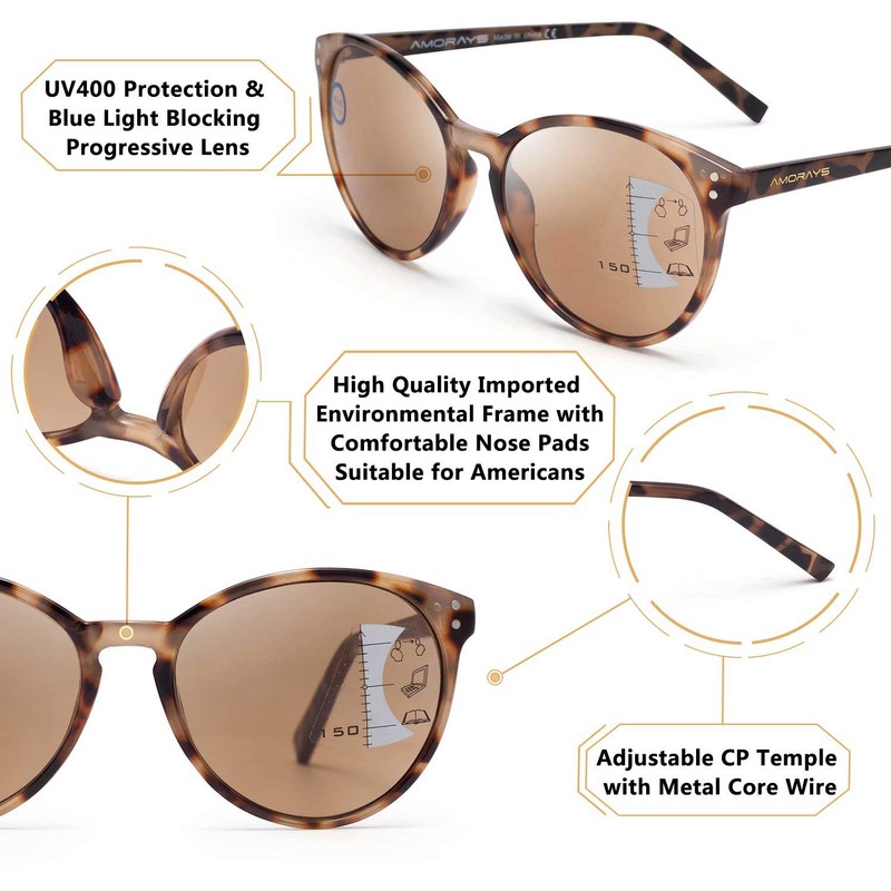 Amorays Cat Eyes Progressive Multifocus Reading Sunglasses for Women UV