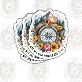 3 Pcs Not All Who Wander are Lost Wanderlust Compass Camping Sticker Gifts for Wanderlust Seekers, Hiking Enthusiasts, Nature Lovers, Adventure Seekers, Outdoor Exploration Lovers – 3"x3"