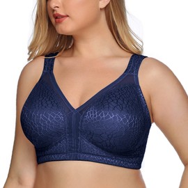DotVol Women's Full Coverage Minimizer Bra Comfort Wirefree Non Padded Plus Size Everyday Bra(Blue,48F)