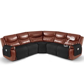 Ruaozz Extra Large Recliner Sectional Couch Covers Waterproof Couch Cover for Reclining L Shape Sofa 5 Seat Reclining Sectional Couch Covers with Pockets (L Shape 5 Seat Recliner Cover, Black)