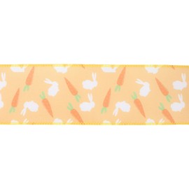 LaRibbons 2-1/2 Inches Wired Ribbon 10 Yards 1 Roll Easter Dark Yellow Bunny & Carrots Wired Ribbon for Wreath Easter, Spring for Wrapping Making Bows, Wreaths, Bouquet Wrapping, Decoration