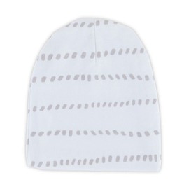 Adjustable Swaddle Blanket and Beanie Set - 100% Jersey Knit Cotton for Baby Boy or Baby Girl from 0-3 Months Grey Dotted Stripes