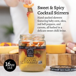 Sable & Rosenfeld Tipsy Sweet & Spicy Cocktail Stirrers 16 oz Jar (Pack of 1), Pickled Vegetable Cocktail Garnish for Bloody Mary, Non-GMO, Kosher, Gluten-Free