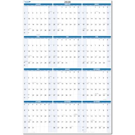 PlanetSafe Calendars 2028 Annual 36" x 24" - 12-Month Vertical Sky Blue Wet & Dry-Erasable Wall Calendar - Yearly Planner - Complete with marker, eraser and marker snap-in holder - BN