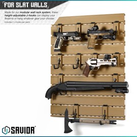 Savior Equipment Wall Rack System Heavy-Duty Steel Tactical J-Hooks for Handgun Pistol Revolver Wall Mount Hanger, Modular Firearms Gun Wall Gear Accessories Organizer, 1-Pair