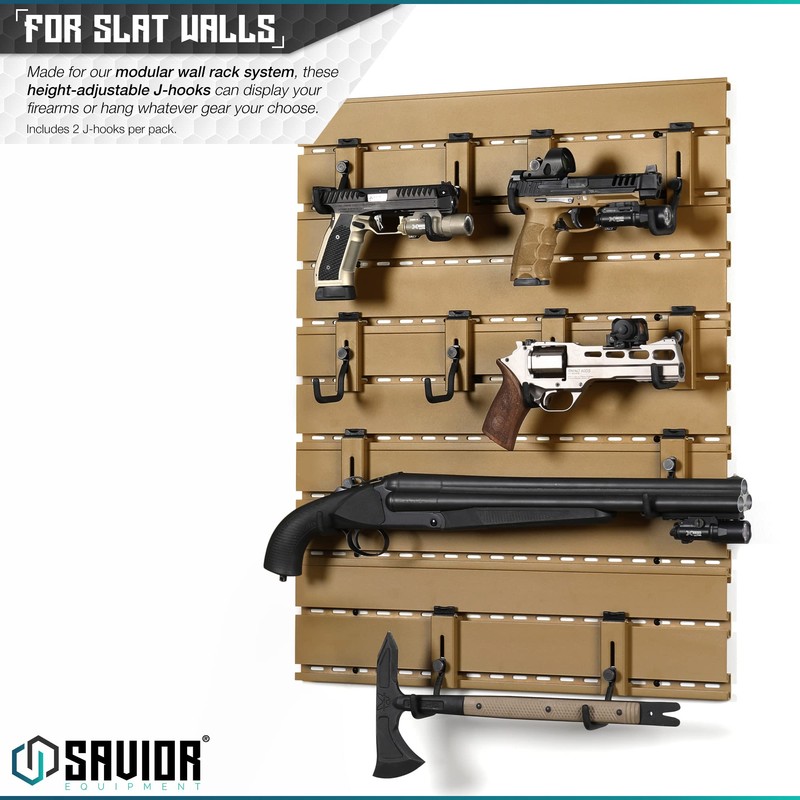 Savior Equipment Wall Rack System Heavy-Duty Steel Tactical J-Hooks for