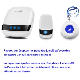 LIOTOIN Notrufknopf für Senioren drahtloser Pager des Pflegepersonals, Home-Notruf, persönliche Alarmrufglocke, 1-Empfänger (kann nur mit Liotoin-Sender gekoppelt Werden), kein Sender …