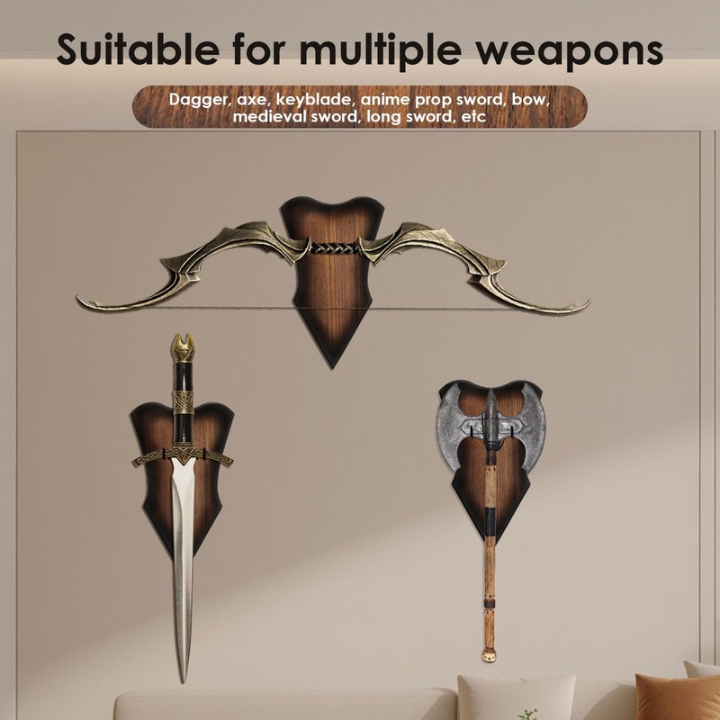 Sword Plaque Wall Mount, Adjustable Wooden Sword Holder Wall with