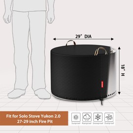 QH.HOME Fire Pit Cover Round for Solo Stove Yukon 27"-29", Waterproof Smokeless Fire Pit Cover, 600D Strong Tear Resistant, Fits for Gas/Table/Bowl Fire pits - 30" D X 18" H