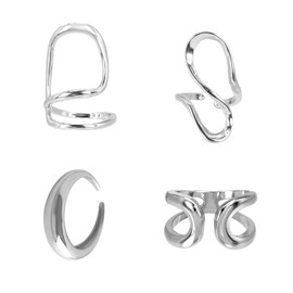 APMGONT Gold/Silver Rings for Women, 4 Pcs Water Drop Ring Womens Teardrop Ring Silver Chunky Ring Gold Plated Teardrop Ring Adjustable Thumb Rings Simple Open Adjustable Rings for Women Men (Silver)