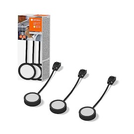 Ledvance Compact spotlights as under-unit lighting, black, 3 pieces, each with 65 mm diameter, modern and slim design, 3 x 3 W, 3000 K (warm white)