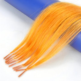 Jmzulnivst Lot 10 strands 20'' Long Solid Colorful I Tip Human Hair Extension,10+ FREE Micro Beads,Hook (Orange, 20inch)