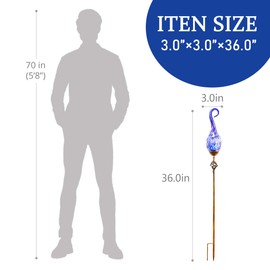 Naboher Garden Solar Lights, Decorative LED Pearlized Glass Spiral Garden Stake with Finial, Hand Blown Glass and Metal Outdoor Decoration, 3 x 36 Inch (Dark Blue)