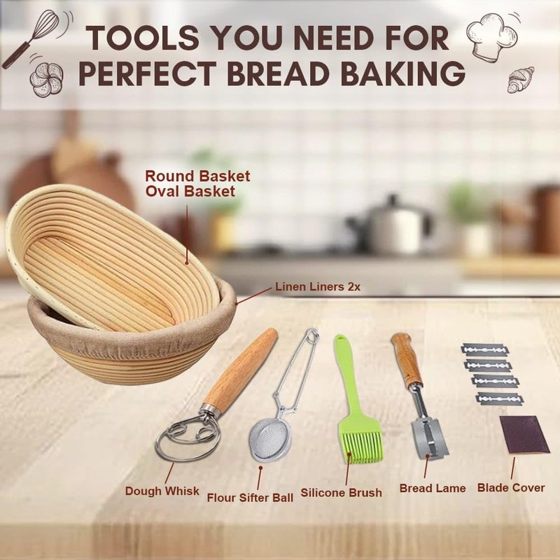 Sourdough Basket Set, 9" Round & 10" Oval Proofing Baskets