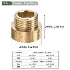 YOKIVE 2 Pcs Extension Pipe Fitting, G1/2 Female to G1/2 Male Thread Reducer Adapter Connector, Great for Bathroom Pipe Device, Water Pipe (Golden, 10-mm)