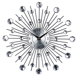 Timelike - Reloj de pared decorativo de metal brillante con tachuelas de diamantes plateados, decoración de pared para cocina, sala de estar, recámara