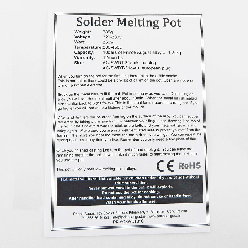 Prince August Soldering Pot for Low Smelz Point Metal for