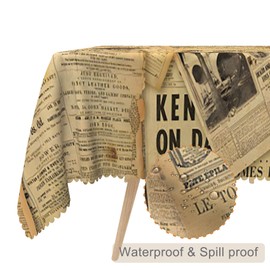 TTQYFNM 60x102inches Vintage Newspaper Tablecloth Brown News-Papers Printed Rectangle Table Cloths News Articles Columns Modern Art Waterproof Fabric Table Cover for Kitchen Dining Patio Home Decor