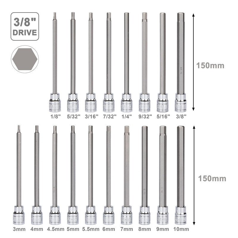 Mayouko 3/8" Drive Extra Long Allen Hex Bit Socket Set,