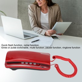 cigemay Corded Landline Telephone, Wall Mountable Home Phones, Hotel Corded Telephone, Desk House Landline Telephone, Redial Function, Quick Flash, for Office, Hotel, Home, Bathroom, UK Version(Red)