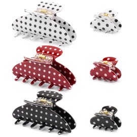 Vovii 6Pcs Polka Dot Hair Claw Clips for Women, Cute Trendy Claw Clips for Women Thick Thin Polka Dot Hair Accessories, Daily Wear, Gift (2 Styles)