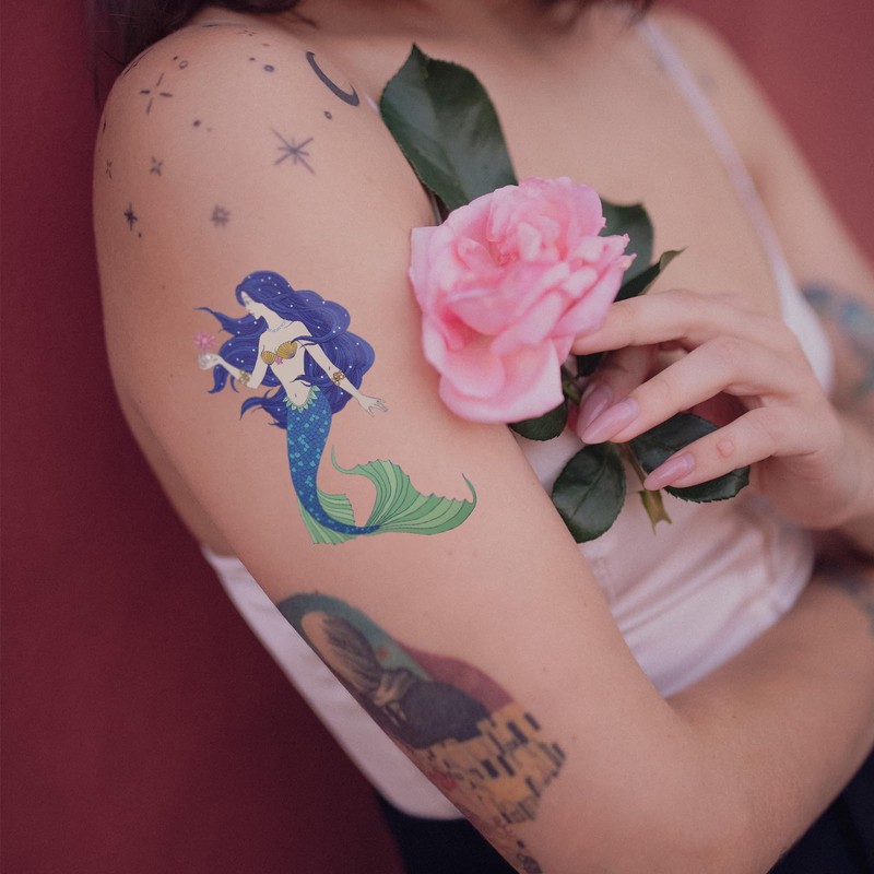 Zotemo 12 Pack Mermaid Temporary Tattoos, Waterproof Body Art Stickers