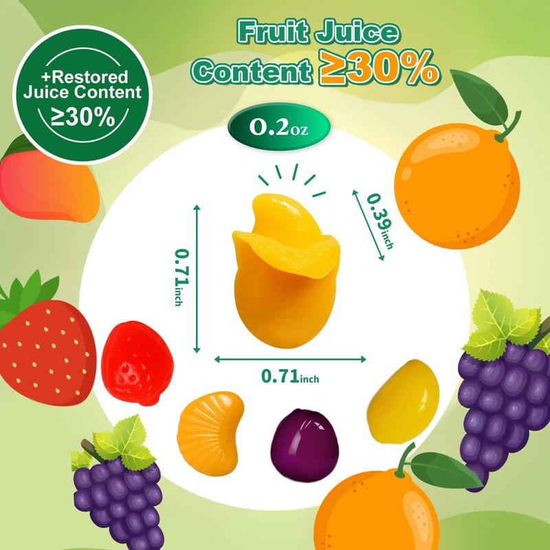 4 Friuts in 8 Packs Assorted Gummy Candy Individually Wrapped,