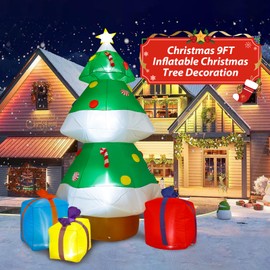 Lumiwind 9FT Giant Inflatable Christmas Tree Decorations, Blow Up Yard Decoration with Built-in LED Lights Star Treetop and Colorful Candy Xmas Indoor Outdoor/Outside Décor for Lawn Holiday Party