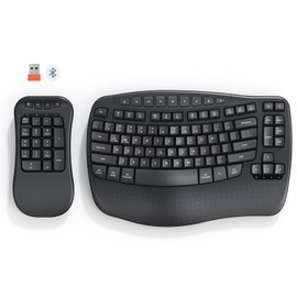 MEETION Ergonomic Keyboard Wireless with Separate Numeric Keypad, Wave Flexible 2-in-1 Setup for Multi-Device, 2.4G/Bluetooth Split Design with Wrist Rest for Accountants/Data Entry/Left-Handed