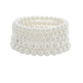 Nexoluxa Pearl Bracelets for Women 5/3/2 Bracelet Sets for Women Stretch 8mm Beaded Strand Stacking Bracelets Pack Adjustable Fit 8.5'' Party Gift Jewelry. 5 Set