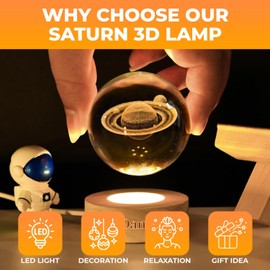 CRISDAN ONE Saturn Lamp 2.4 inch Crystal Ball Night Light USB Powered Astronomy Gifts Saturno de Cristal Space Room Decor Crystal Sphere Cool Lamps for Bedroom Gifts for Kids and Teens