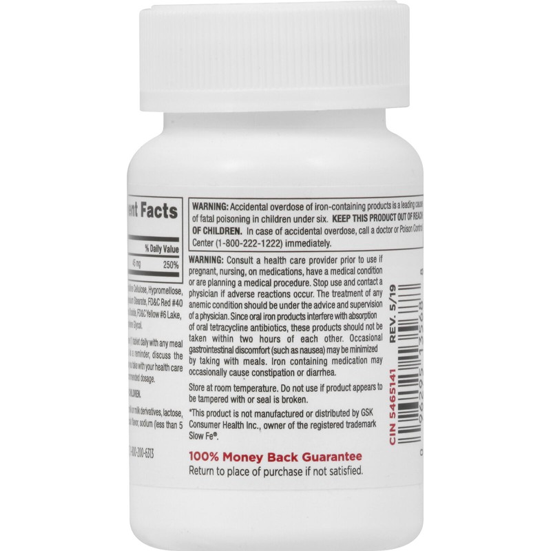 Leader Slow Release Ferrous Sulfate Iron Supplement Tablets 45 mg