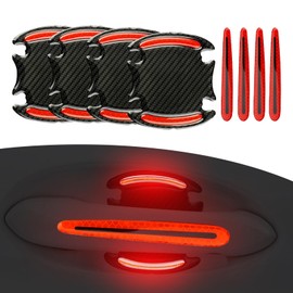 ijuicy 8 PCS Car Door Handle Protectors, Carbon Fiber Car Door Traceless Sticker, Door Handle Anti Scratch Cover Guard Pad, Self-Adhesive Modification Reflective Accessories for Most Cars (Red)