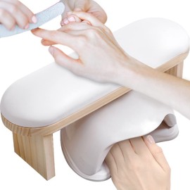 OLizee® Elevated Wooden Nail Manicure Arm Rest with Thickened Pad Nail Art Hand Rest Stand Nail Arm Rest Stand Nail Polish Hand Rest for Home Nail Salon White