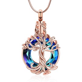 Minicremation Cremation Urn Jewellery for Ashes Necklace Tree of Life Keepsake Jewelry Pendant Necklaces with Funnel Filler Gifts for Women Men, Cubic Zirconia Stainless Steel Stone, Diamond Zircon