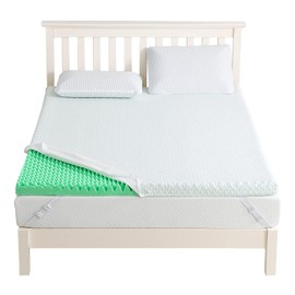 Fulvari Full Size Mattress Topper 3 Inch Green Tea Memory Foam Mattress Topper Egg Crate Foam Pad with Zippered Bamboo Cover Cloud-Like Soft Easy to Carry