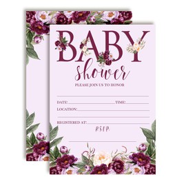 Purple Peony Watercolor Floral Baby Sprinkle Baby Shower Invitations, 20 5"x7" Fill In Cards with Twenty White Envelopes by AmandaCreation