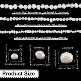 nbeads 3 Strands, 3 Sizes, Natural Freshwater Cultured Pearls, Approximately 114 Pieces, Double-Sided, Polished Antique White Pearl, Loose Cultured Pearls, Charms Beads for Making Handmade Jewellery