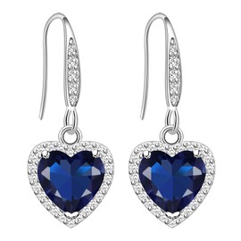 GZWHD Blue Sapphire Heart Earrings for Women