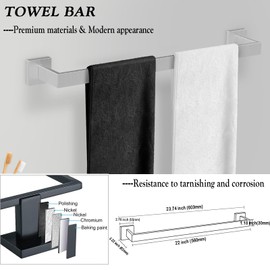 BOZWELL 5 Piece Brushed Nickel Stainless Steel Towel Bar Set, 23.6 inch Square Bathroom Hardware Accessories Set,Wall Mounted Towel Racks for Bathroom with TP