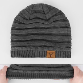 Hebenie Beanie Hats for Women - Knitted Winter Warm Hat Thermal Fleece Line Slouch Beanies Ladies Cable Knit Hat Classic Skull Cap Plain Wool Hat for Women Girls UK Grey