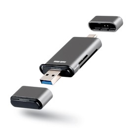 Sanwa Direct 400-ADR338GM SD Card Reader, USB-A Type-C Connection, UHS-II Compatible, 2-in-1 SD, microSD, Simultaneous Recognition, USB3.0, 5Gbps, High Speed SDXC/SDHC, Gun Metallic