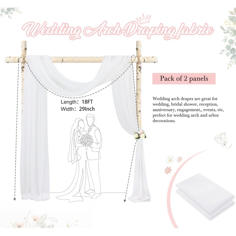 FANPROMS Wedding Arch Drapes White Sheer Fabric 18FT 2 Panels