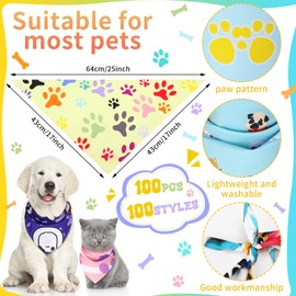 Huhumy 100 Pcs Paw Pattern Dog Bandanas Bulk Pet Bandana with Paw Bone Printing Triangle Pet Scarf for Medium Large Dog Grooming Birthday Gifts Summer Costume Decor