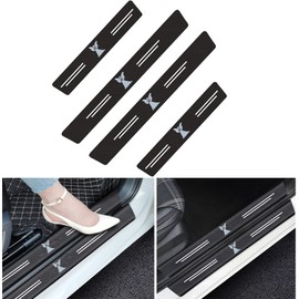 Nnty Gluck 4 Pcs Black Carbon Fiber Universal Car Door Sill Protectors Threshold Protection Sticker Door Sill Scuff Plate Cover Anti-Scratch Welcome Pedal Protector Cover