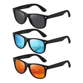 MASDUN Retro Polarized Sunglasses for Men and Women Classic Sun Glasses With UV Protection MD2140 (3 Pack) (Black/Grey+Black/Blue+Black/Red)